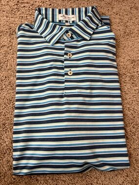 Peter Millar Navy, Light Blue, and White Striped Polo